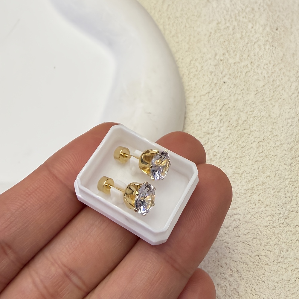Women's 18K Gold Plated Round Zirconia Stud Earrings